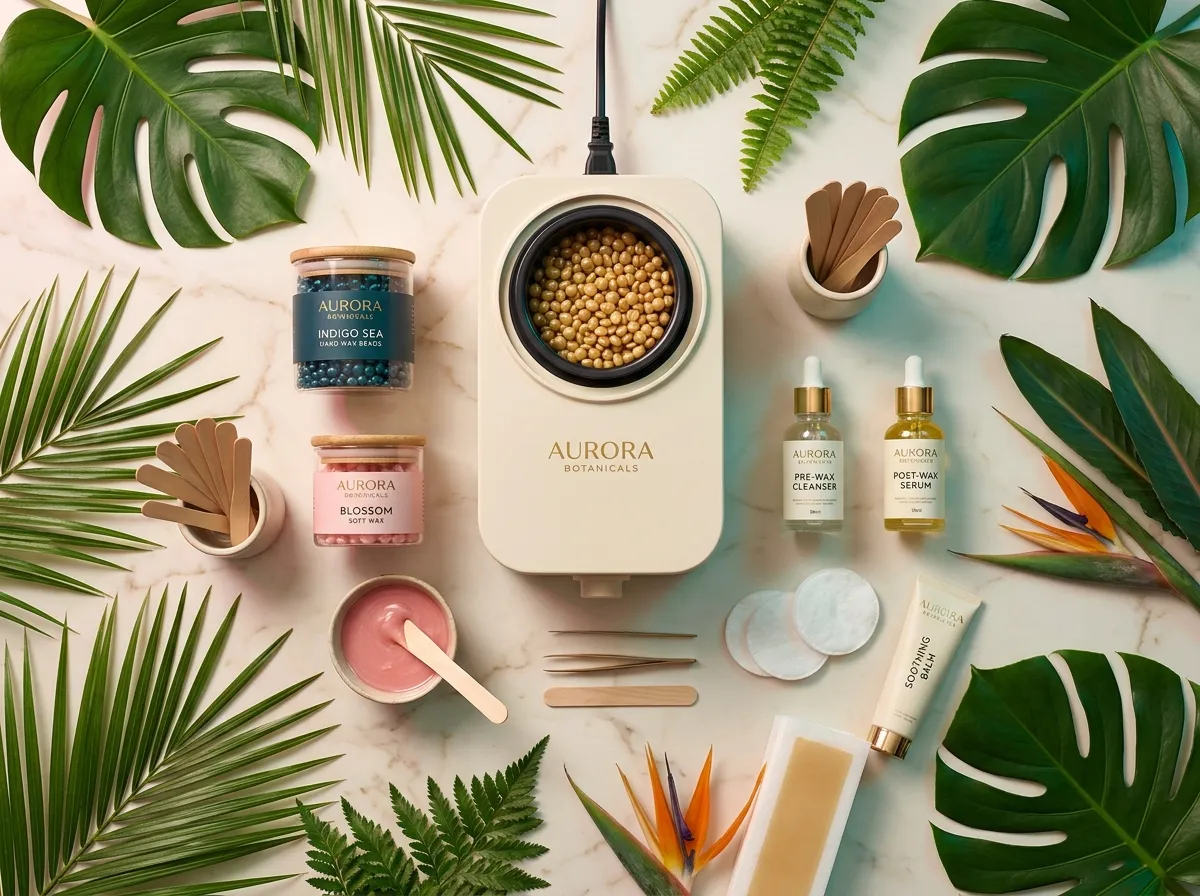 Brazilian waxing studio product flat-lay, Orange County