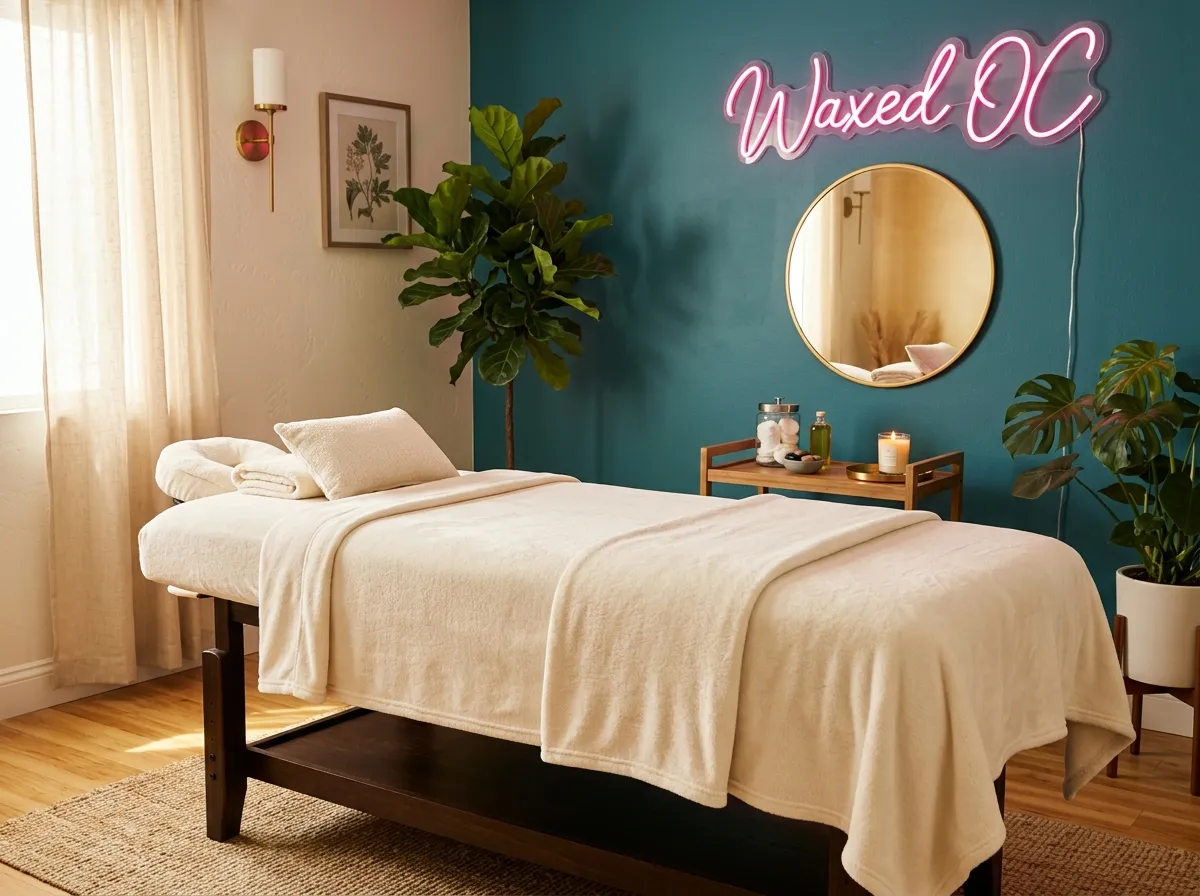 Waxed OC treatment room with neon sign, San Juan Capistrano